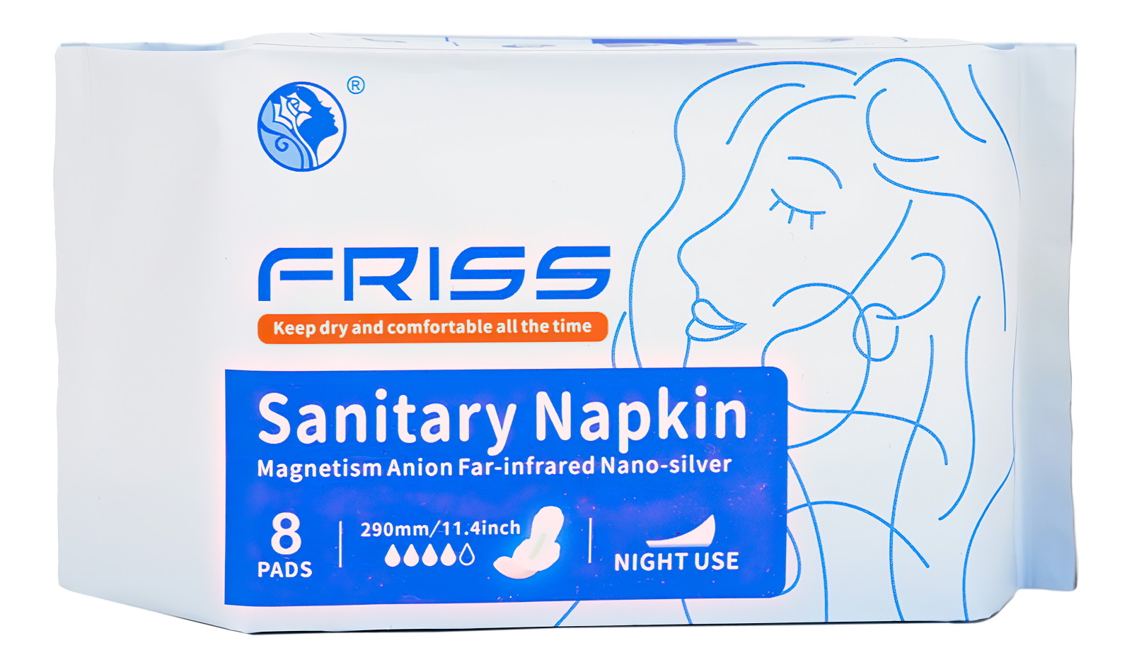 Прокладки ночные Friss премиальные гигиенические Чип 4 в 1 с турмалином и наносеребром 8шт прокладки гигиенические sanita dry