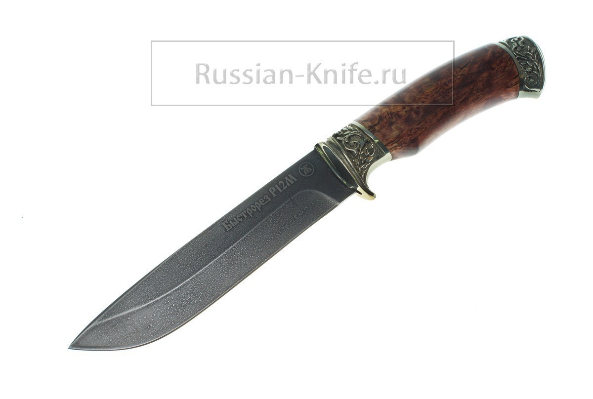 

Нож Клык (сталь Р12М-быстрорез), карельская береза+литье, А.Жбанов