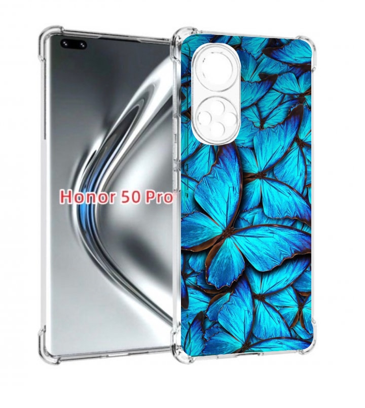 

Чехол бампер MyPads бирюзовые бабочки для Honor 50 Pro/No, Прозрачный, Tocco