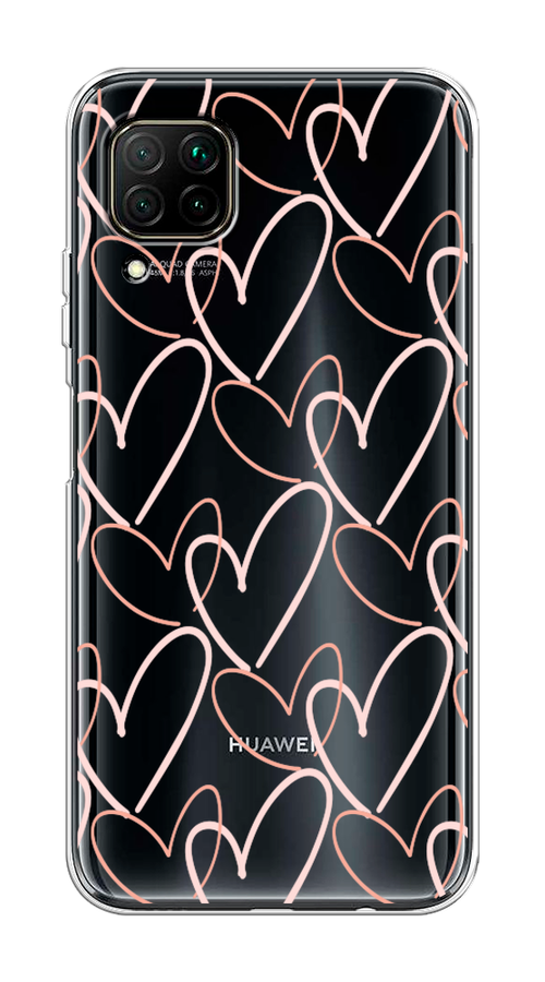 

Чехол на Huawei P40 Lite "Узор из сердечек", Розовый;бежевый, 611650-6