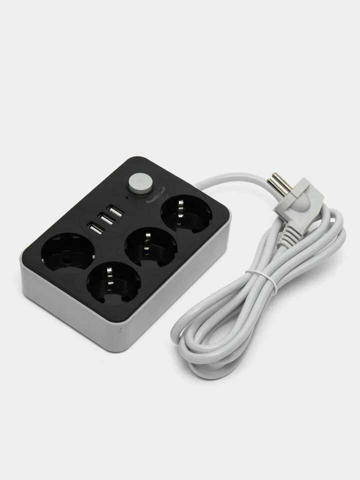 

Сетевой фильтр удлинитель 4 розетки и 3 порта USB-A, провод 1,8 метра, CX-U314
