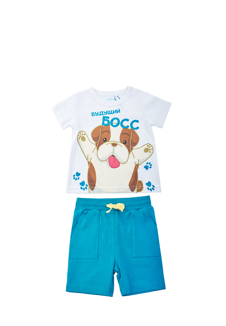 

Комплект: футболка, шорты SS23B190 Kari baby 209825 цв.белый, изумрудный р.12-18m, Голубой, 209825