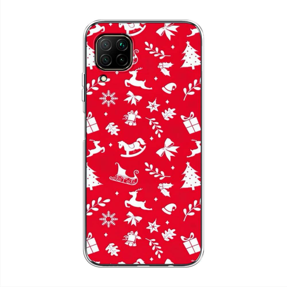 

Чехол на Huawei P40 Lite "Красный новогодний фон", Красный;белый, 611650-5