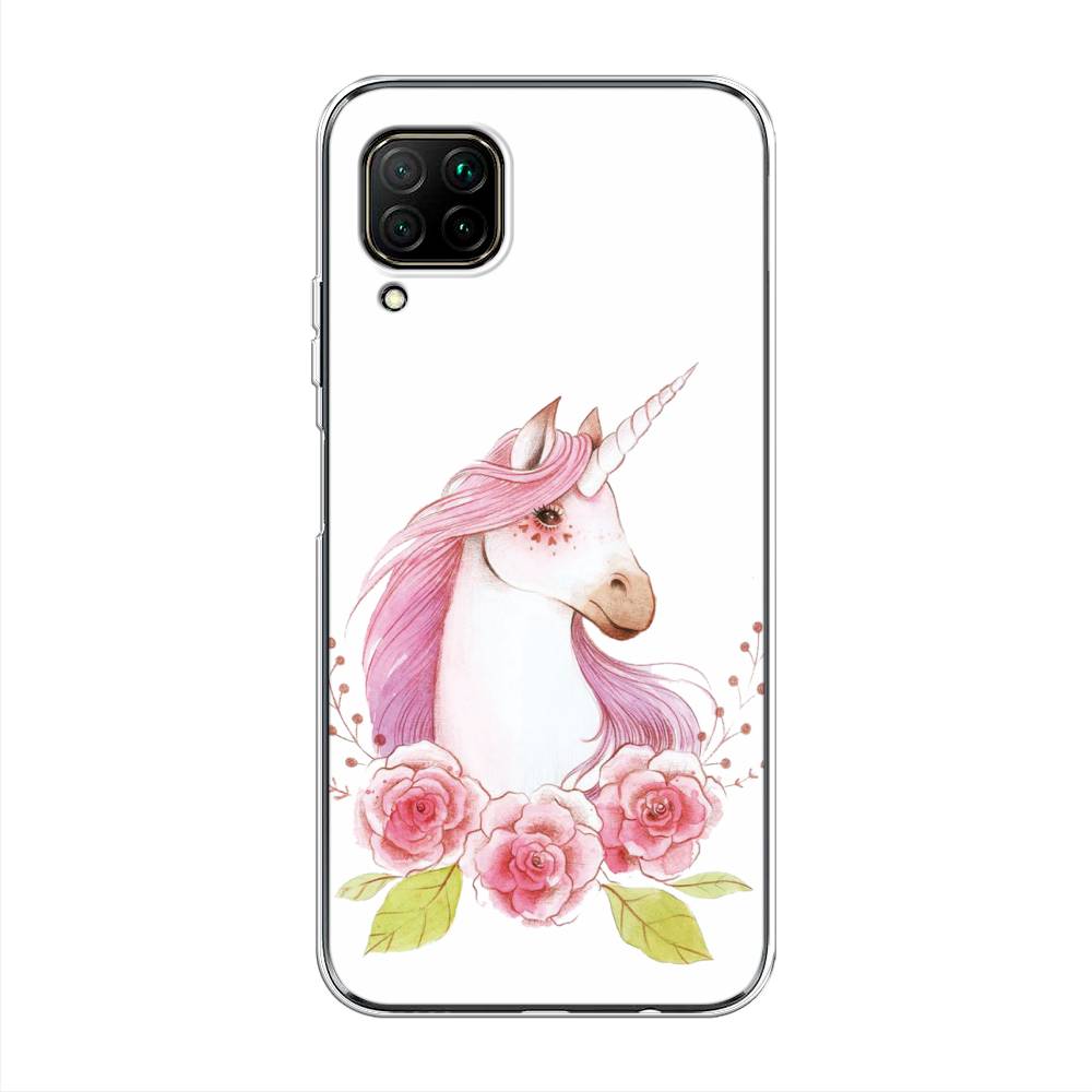 

Чехол на Huawei P40 Lite "Единорог цветы", Белый;розовый;серый, 611650-1