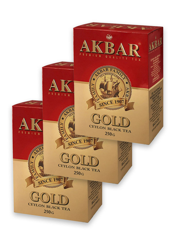 Чай черный Akbar GOLD средний лист, 3 шт по 250 г