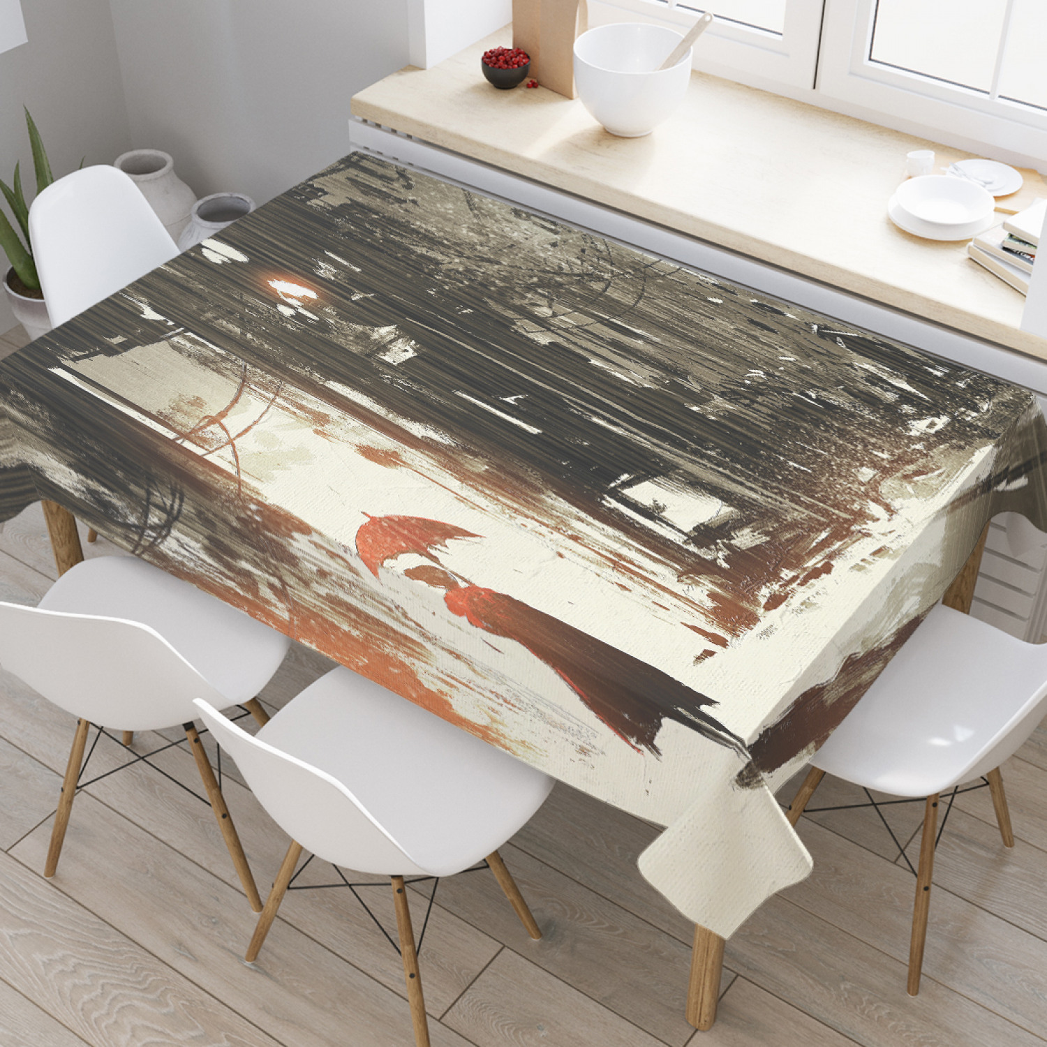 

Скатерть прямоугольная JoyArty "Девушка с зонтом" из оксфорда, 180x145 см, Коричневый, Девушка с зонтом