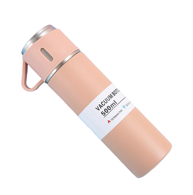 Термос розовый 500 мл, 3 кружки, подарочная упаковка