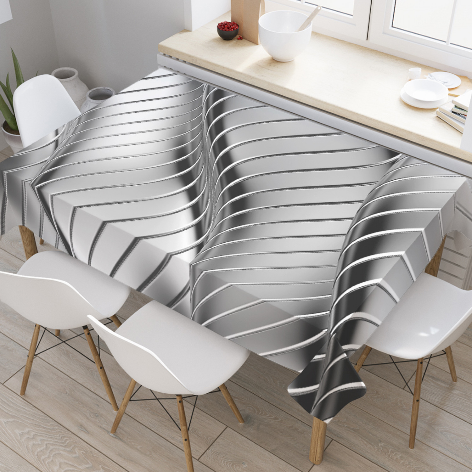 

Скатерть прямоугольная JoyArty "Металлические холмы" из оксфорда, 180x145 см, Серый, Металлические холмы