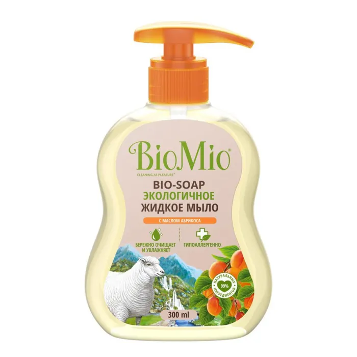 Мыло жидкое BioMio BIO-SOAP с маслом абрикоса 300мл дозатор - 1 шт мое солнышко мыло жидкое с ромашкой 300мл