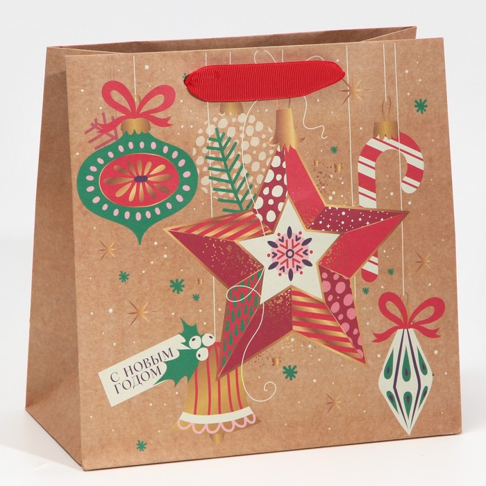 

Пакет крафтовый квадратный «Звезда», 22 × 22 × 11 см