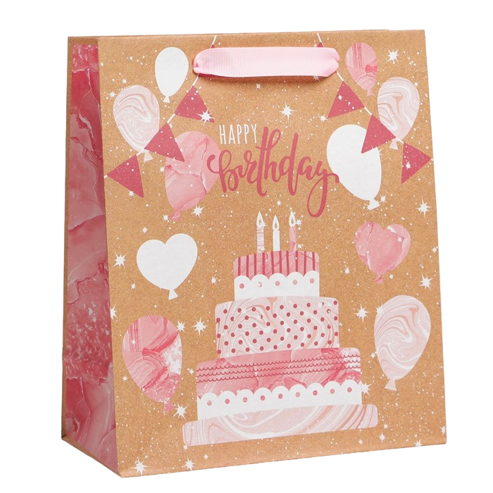 

Пакет Дарите Счастье крафтовый вертикальный Happy birthday ML 23 х 27 х 11.5 см, Разноцветный