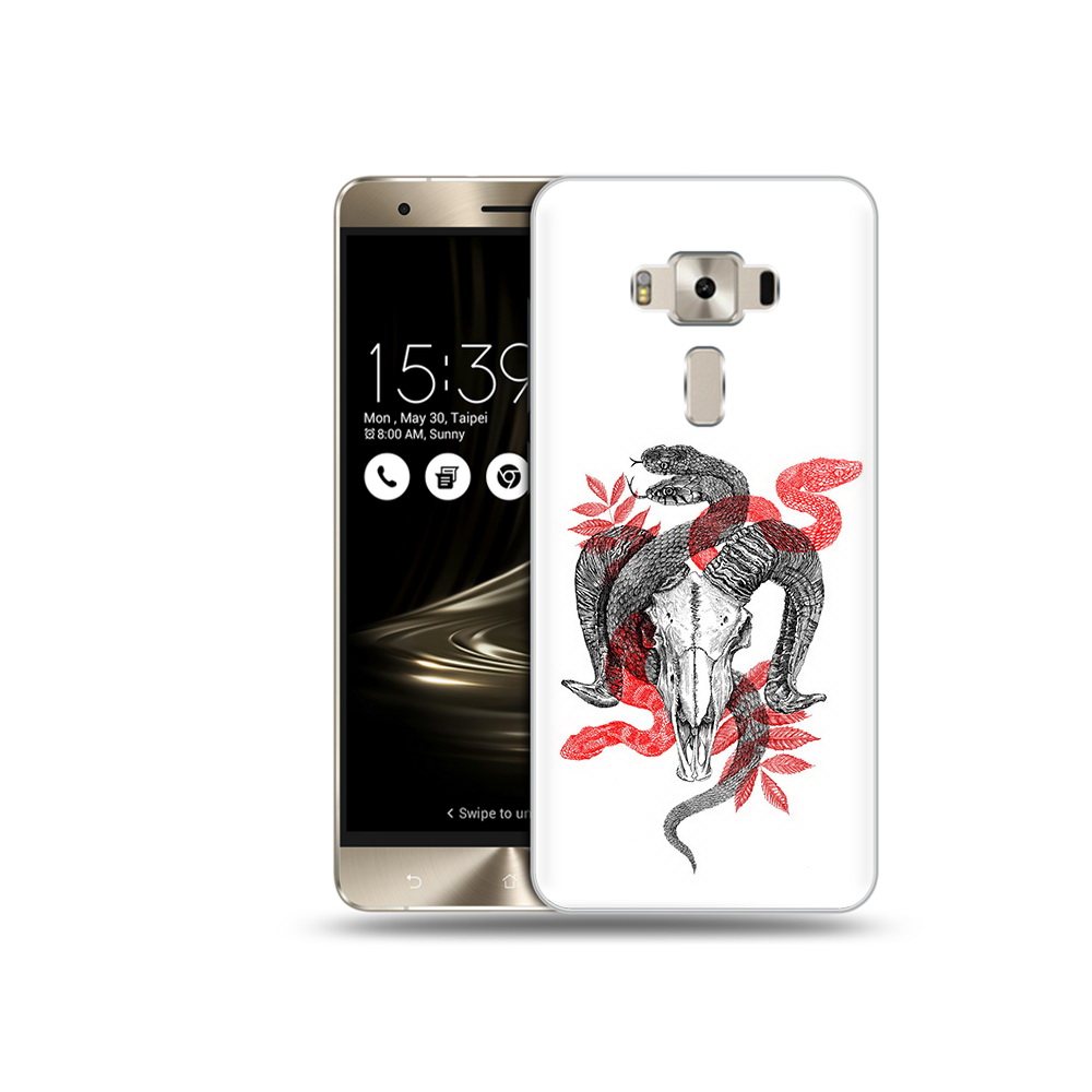 

Чехол MyPads Tocco для Asus ZenFone 3 змея в черепе рисунок, Прозрачный, Tocco