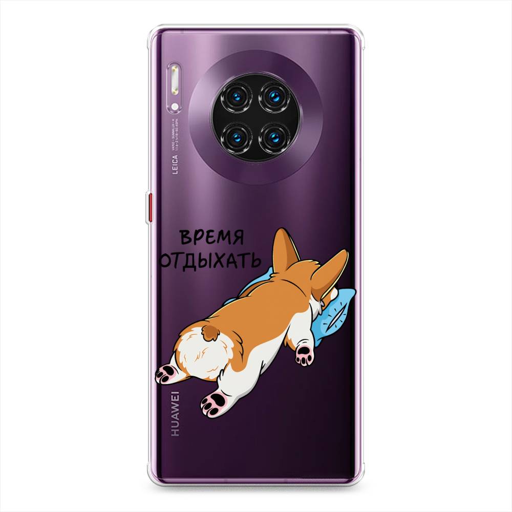 

Чехол на Huawei Mate 30 Pro "Корги отдыхает", Черный;коричневый;голубой, 610450-1