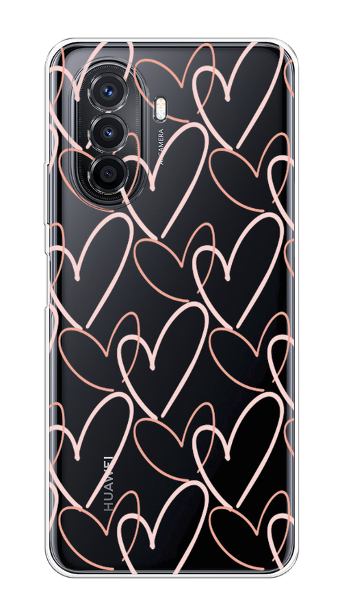 

Чехол на Huawei Nova Y70 "Узор из сердечек", Розовый;бежевый, 6109150-6