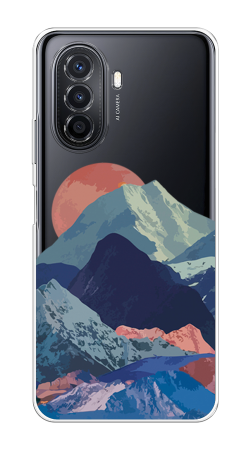 

Чехол на Huawei Nova Y70 "Закат в снежных горах", Красный;серый;голубой, 6109150-2