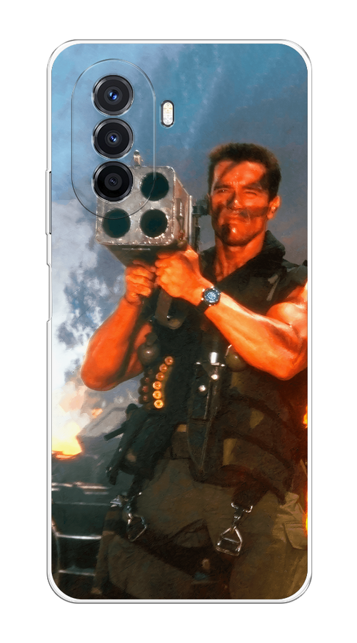 

Чехол на Huawei Nova Y70 "Арнольд Шварцнеггер с базукой", Голубой;коричневый, 6109150-6