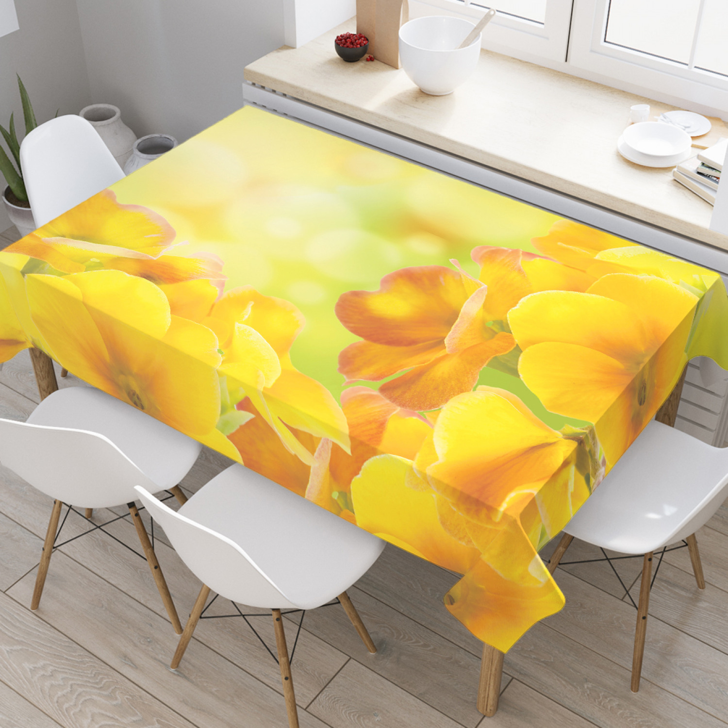 

Скатерть прямоугольная JoyArty "Цветы из солнца" из оксфорда, 180x145 см, Желтый, Цветы из солнца