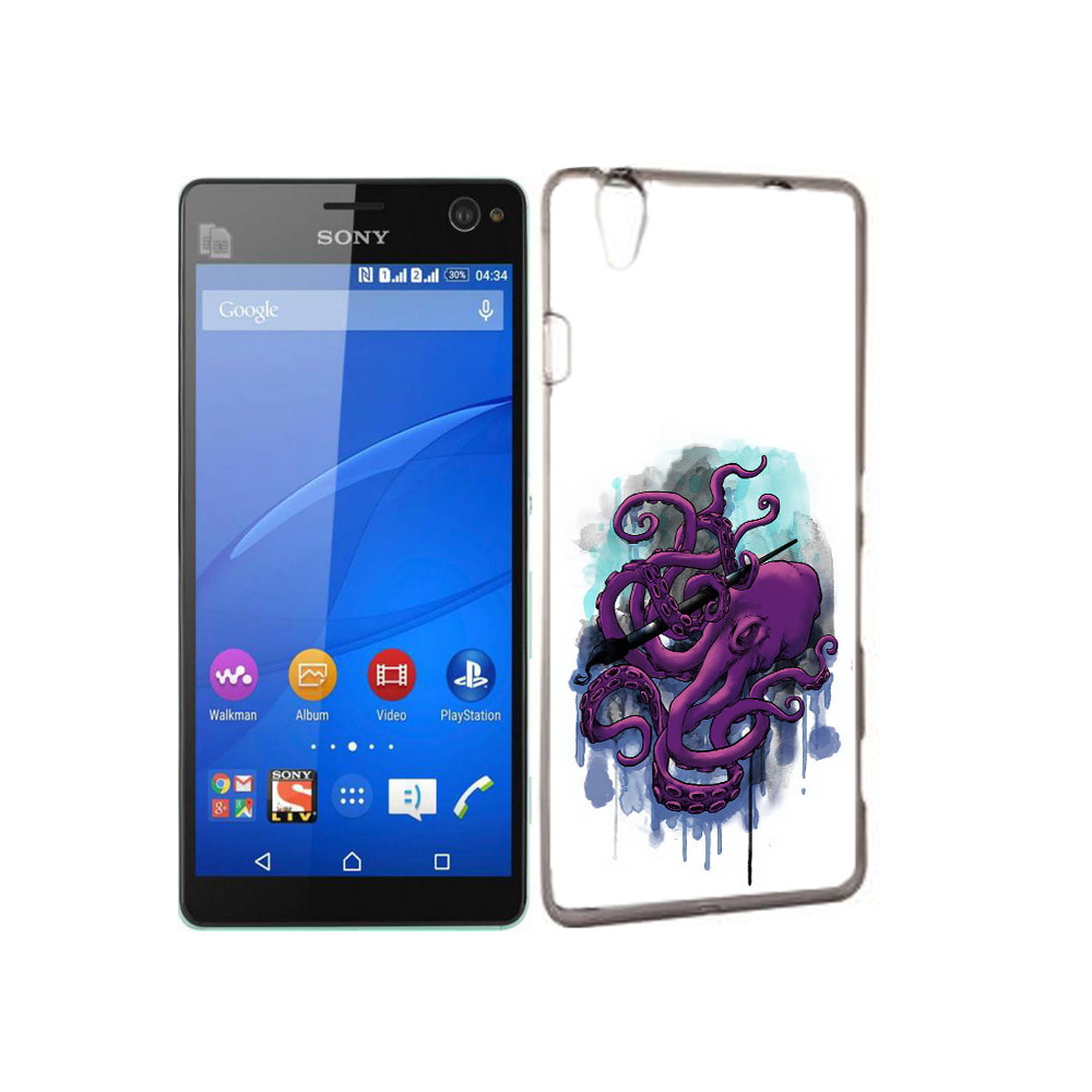 

Чехол MyPads Tocco для Sony Xperia C4 фиолетовый осьминог, Прозрачный, Tocco
