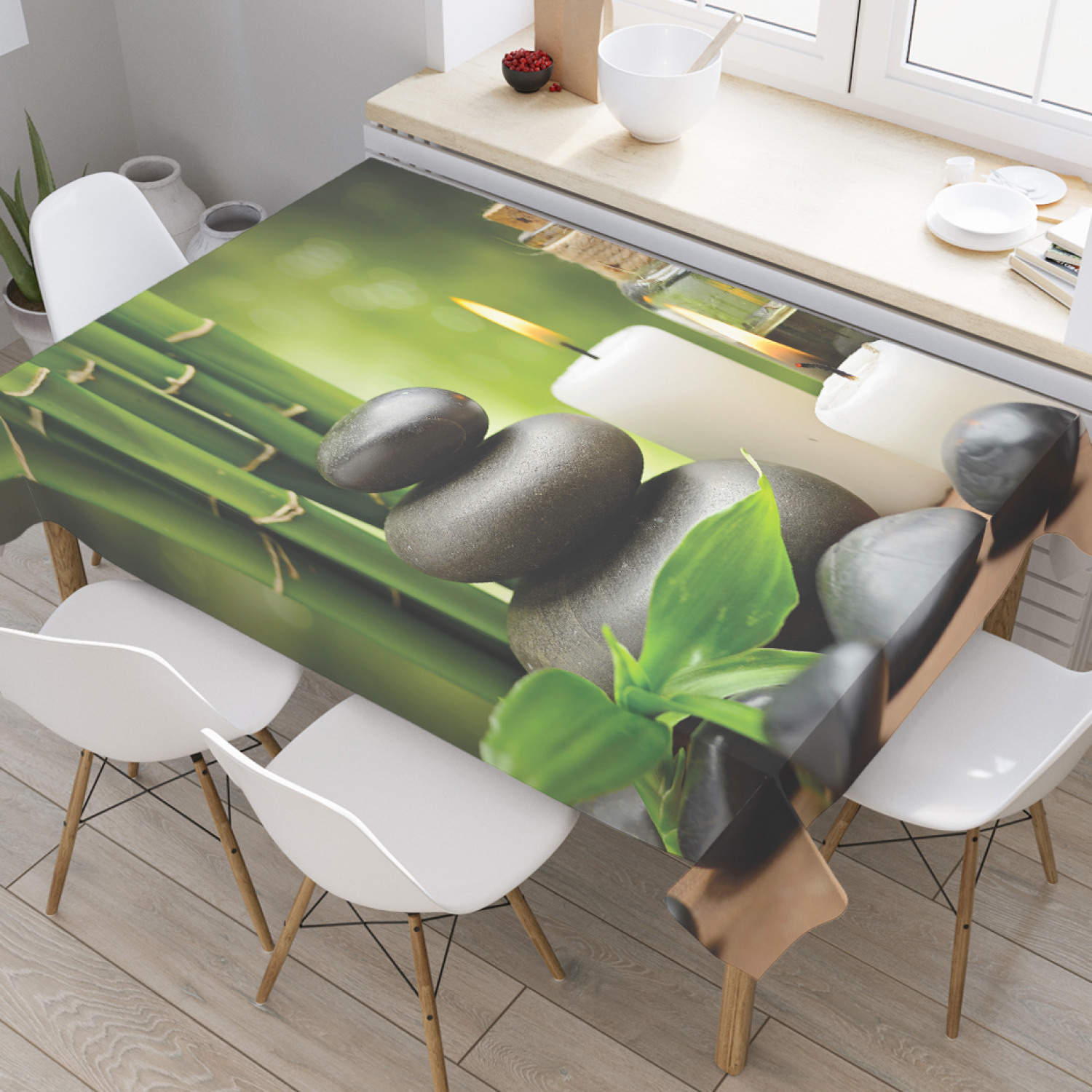 

Скатерть прямоугольная JoyArty "Место умиротворения" из оксфорда, 180x145 см, Зеленый, Место умиротворения