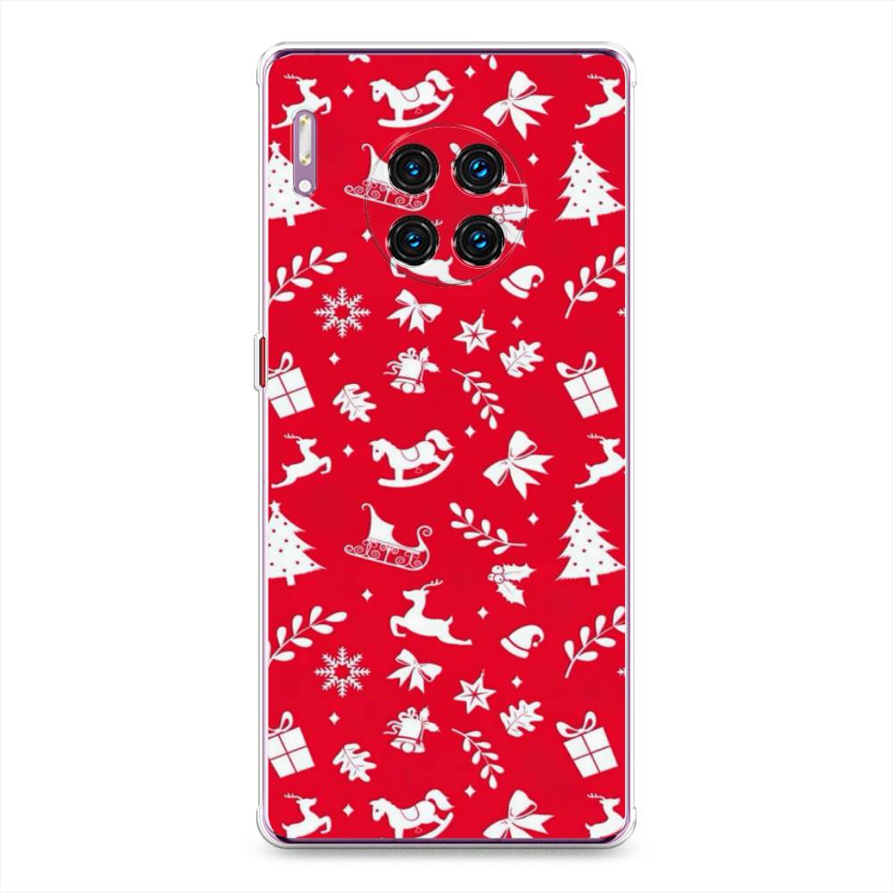 

Чехол на Huawei Mate 30 Pro "Красный новогодний фон", Красный;белый, 610450-5