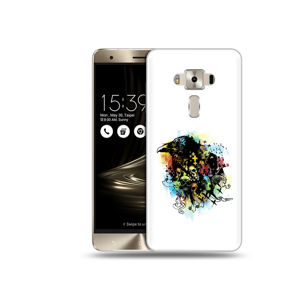 Чехол MyPads Tocco для Asus ZenFone 3 ворон и черепа