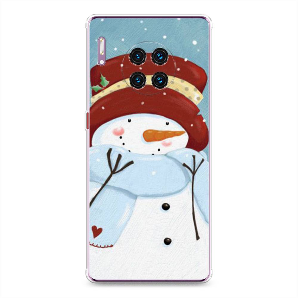 

Чехол на Huawei Mate 30 Pro "Застенчивый снеговик", Голубой;белый;красный, 610450-5