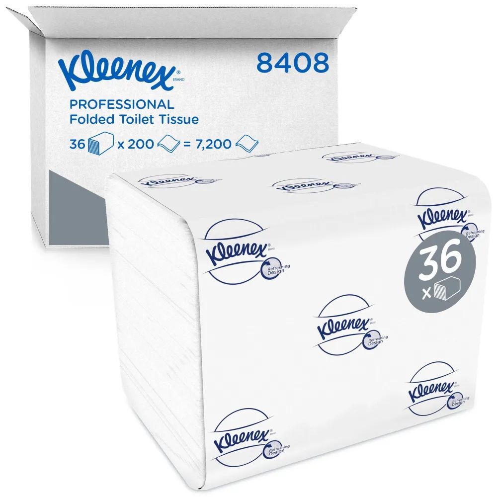Kleenex Ultra - листовая туалетная бумага двухслойная, 36 пачек по 200 листов,8408 туалетная бумага zewa ultra soft 4 слоя 4 рулона