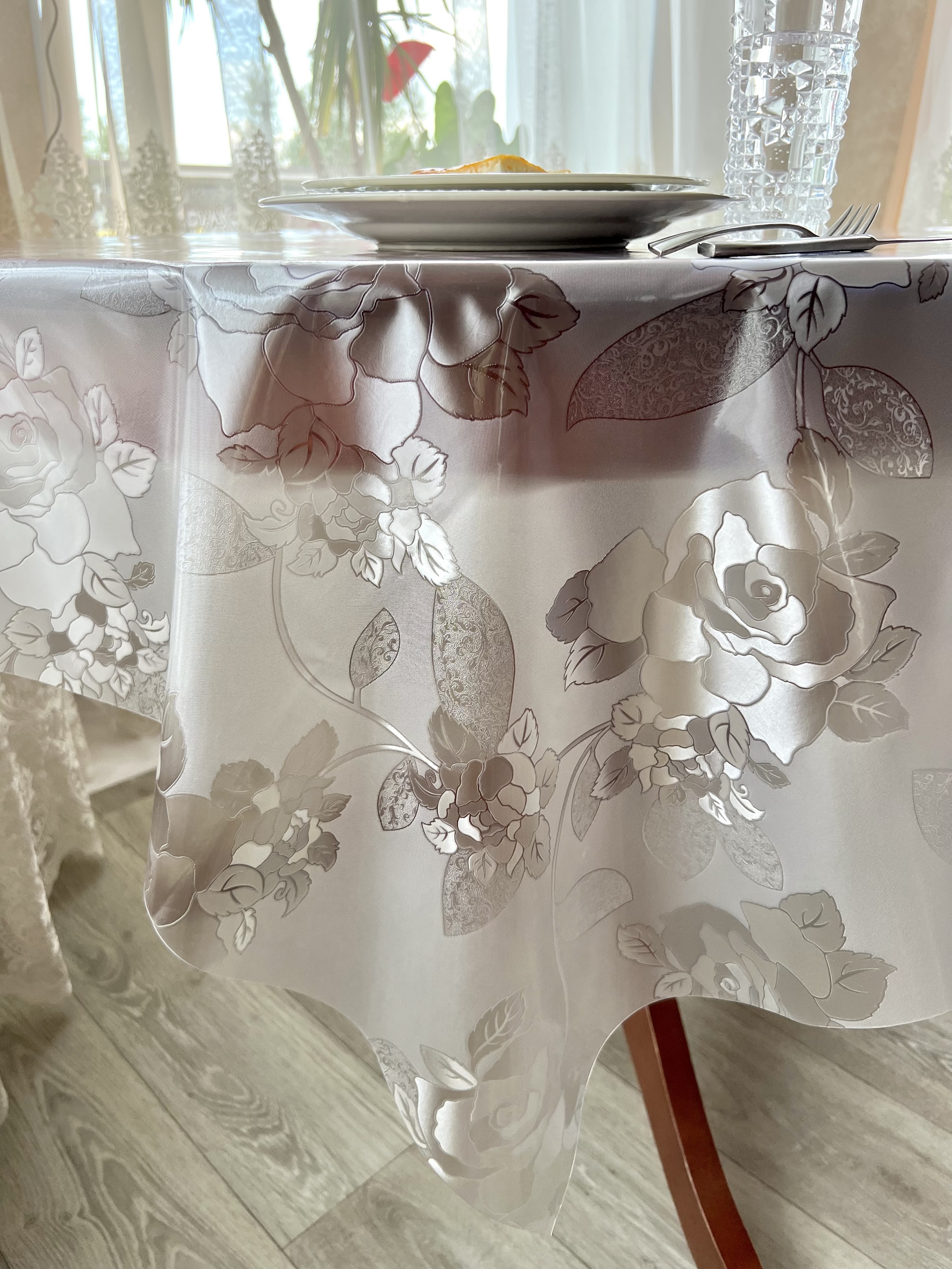 фото Cиликоновая скатерть protect на стол с рисунком прозрачная клеенка 200x137 см 12364
