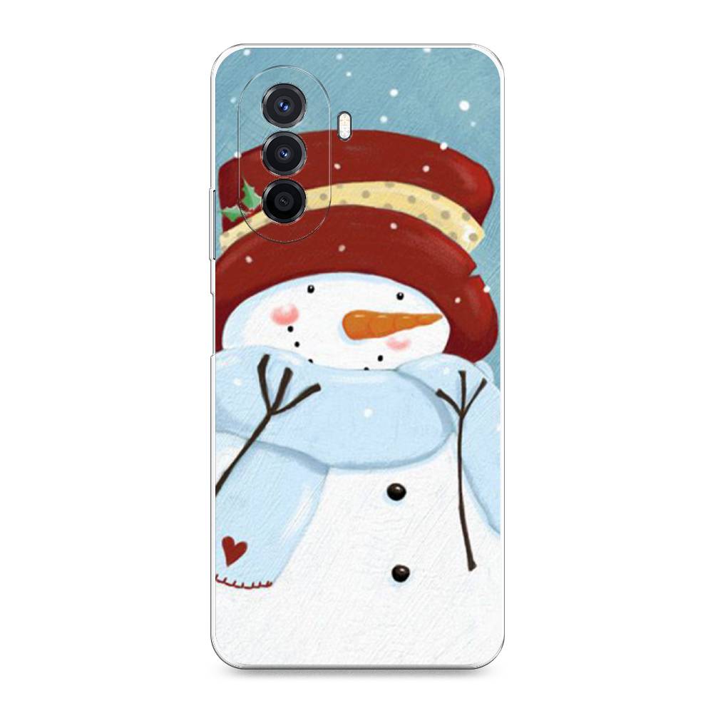 

Чехол на Huawei Nova Y70 "Застенчивый снеговик", Голубой;белый;красный, 6109150-5