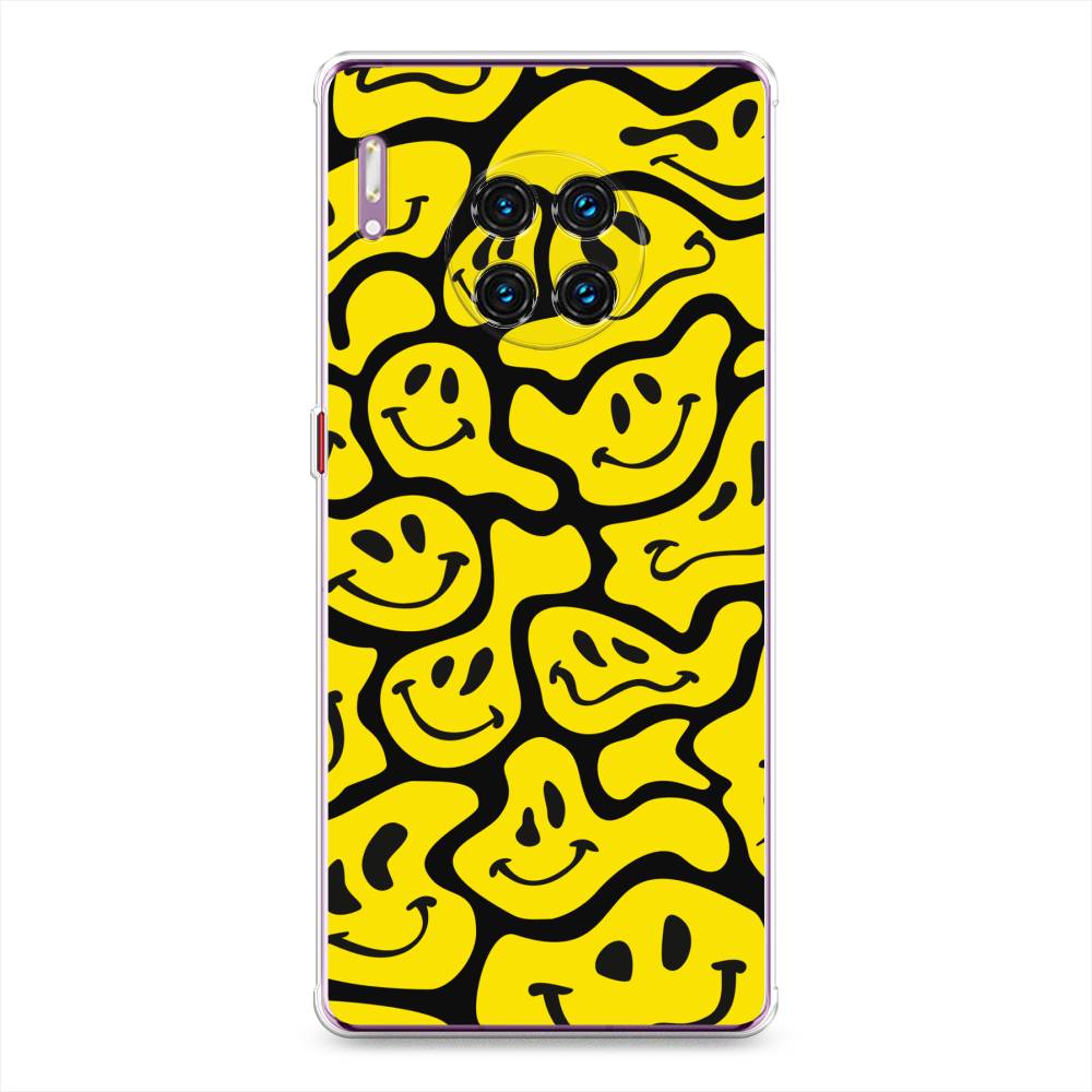 

Чехол на Huawei Mate 30 Pro "Расплывчатые смайлики желтые", Черный;желтый, 610450-6