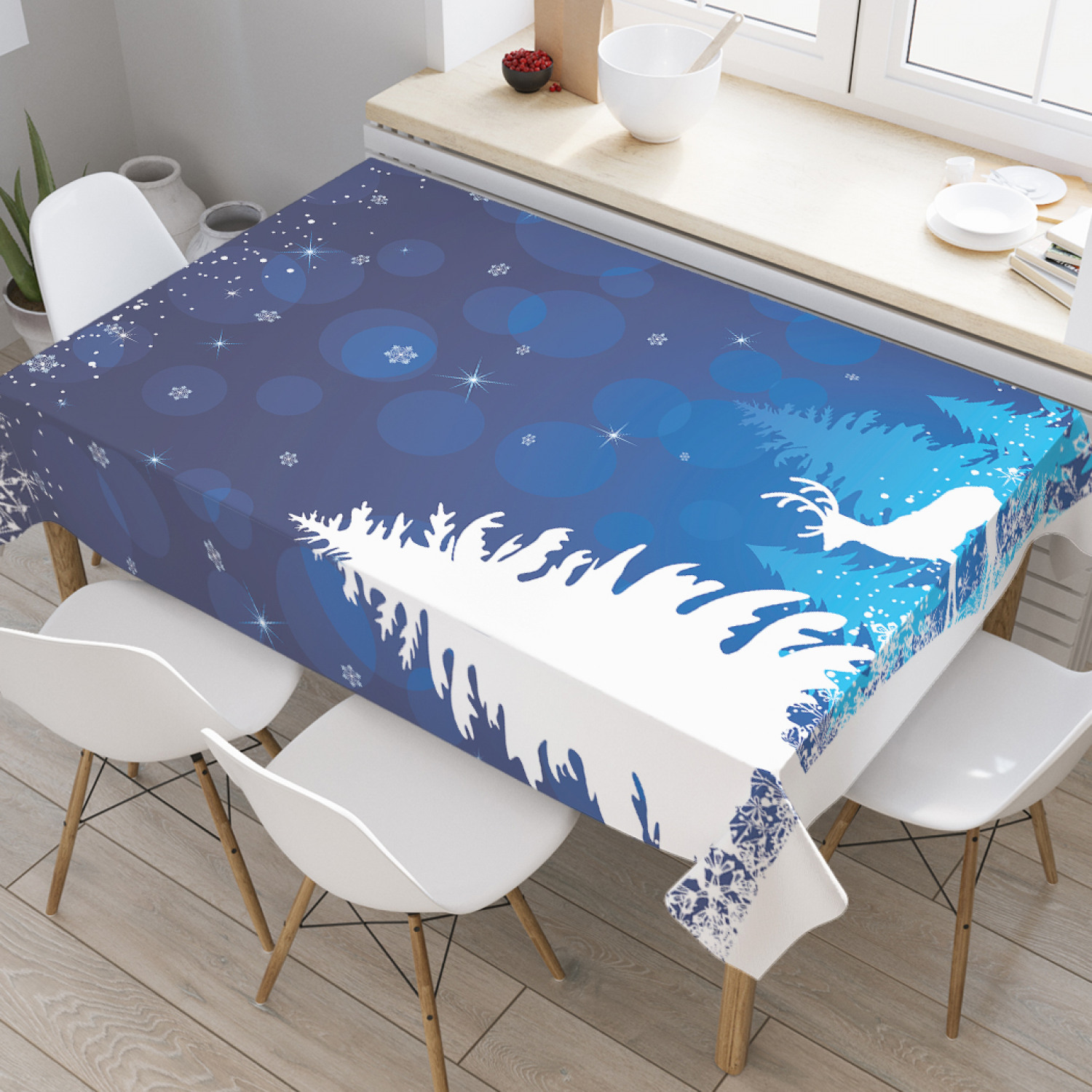 

Скатерть прямоугольная JoyArty "Снежная ель" из оксфорда, 180x145 см, Синий, Снежная ель