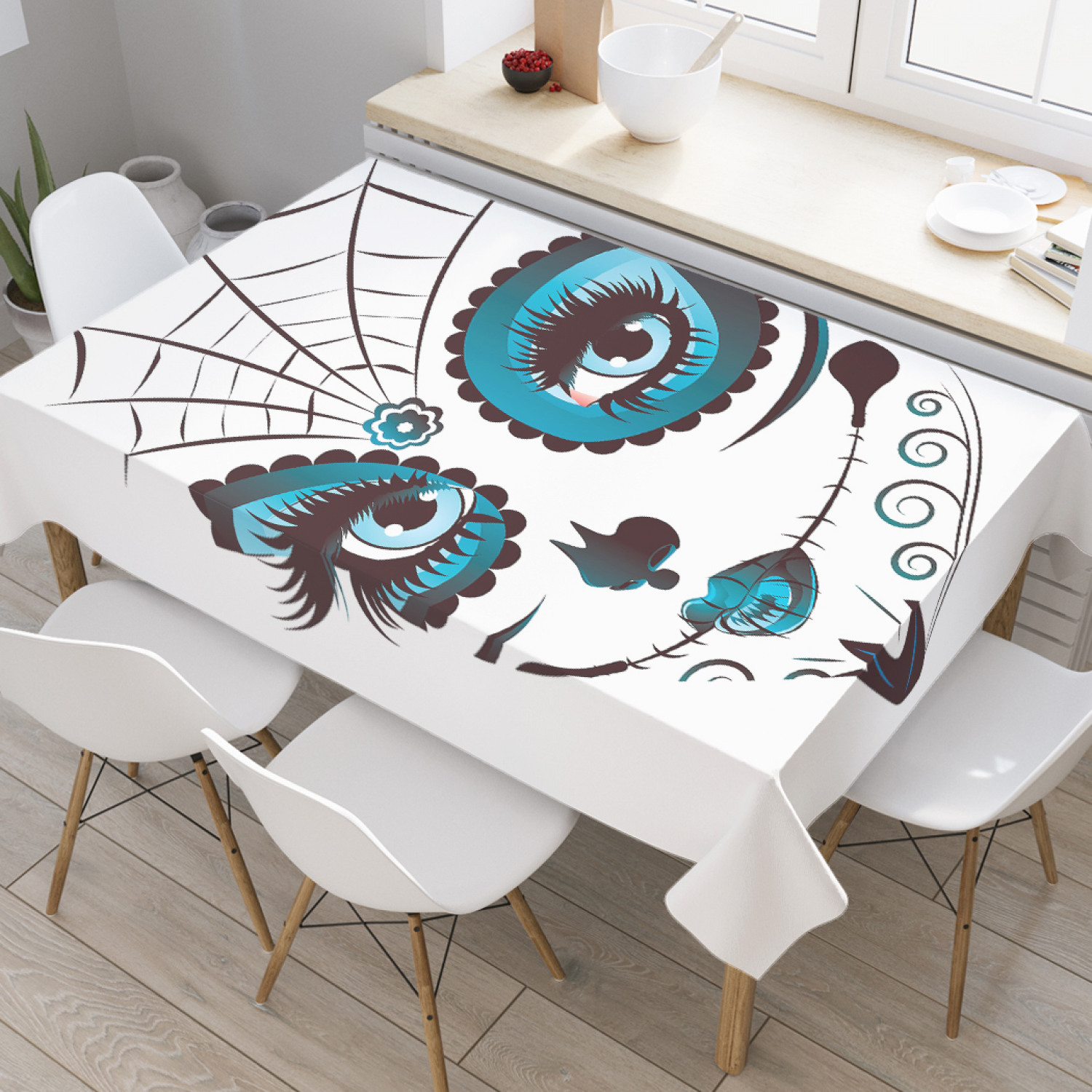 

Скатерть прямоугольная JoyArty "Мексиканский макияж" из оксфорда, 180x145 см, Белый, Мексиканский макияж