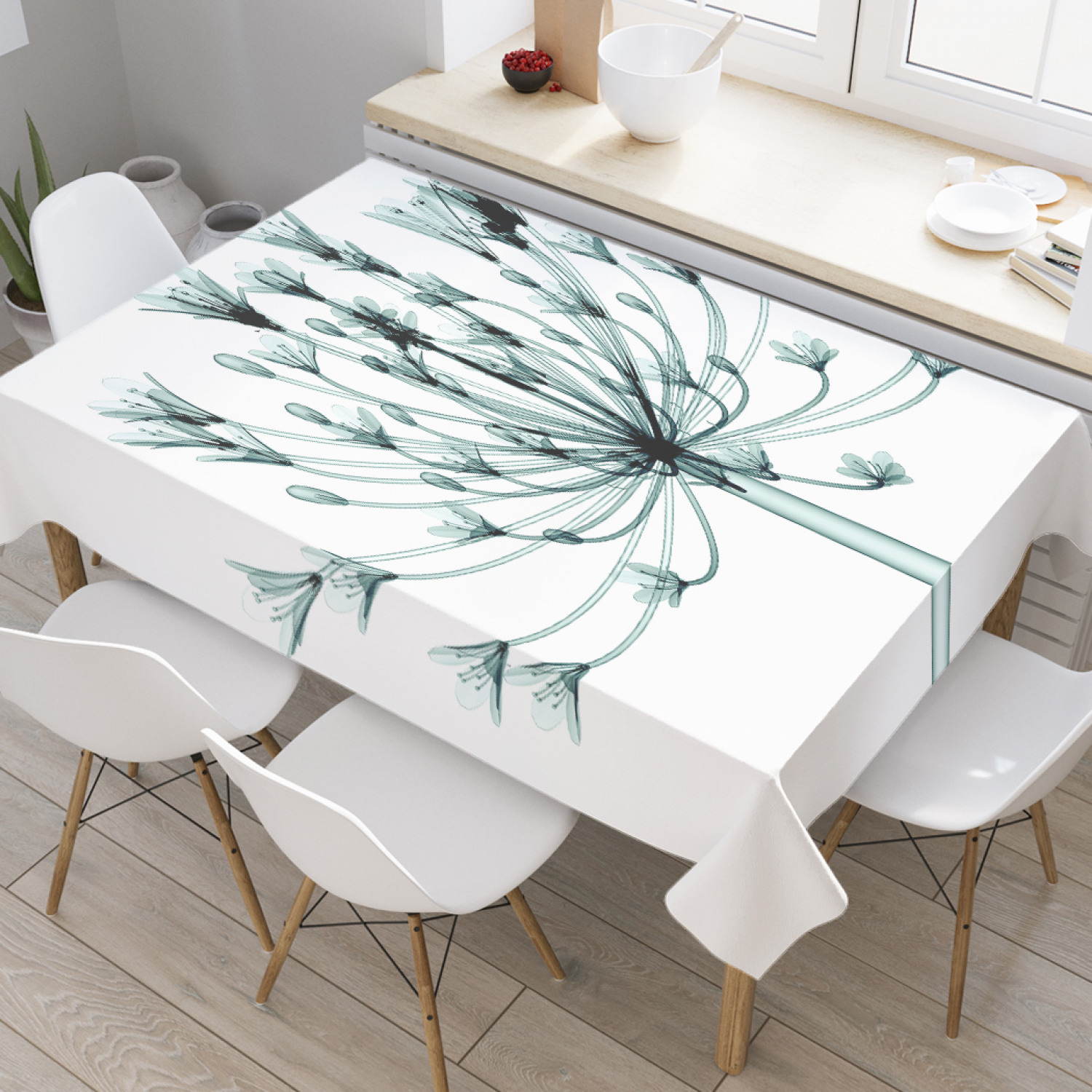 

Скатерть прямоугольная JoyArty "Тянущееся цветение" из оксфорда, 180x145 см, Белый, Тянущееся цветение