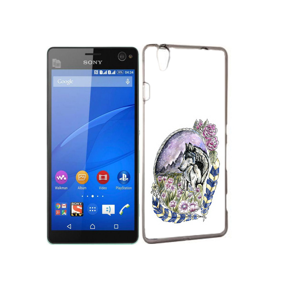 

Чехол MyPads Tocco для Sony Xperia C4 нарисованный волк в цветах с перьями, Прозрачный, Tocco