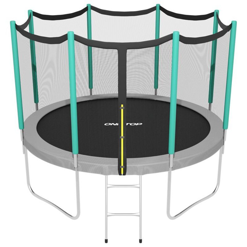 Батут ONLITOP, d 366 см, с сеткой высотой 173 см с лестницей, серый, салатовый