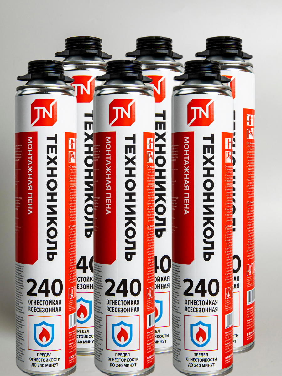 

Монтажная пена Технониколь PROFESSIONAL 240 огнестойкая 6 шт., PROFESSIONAL 240