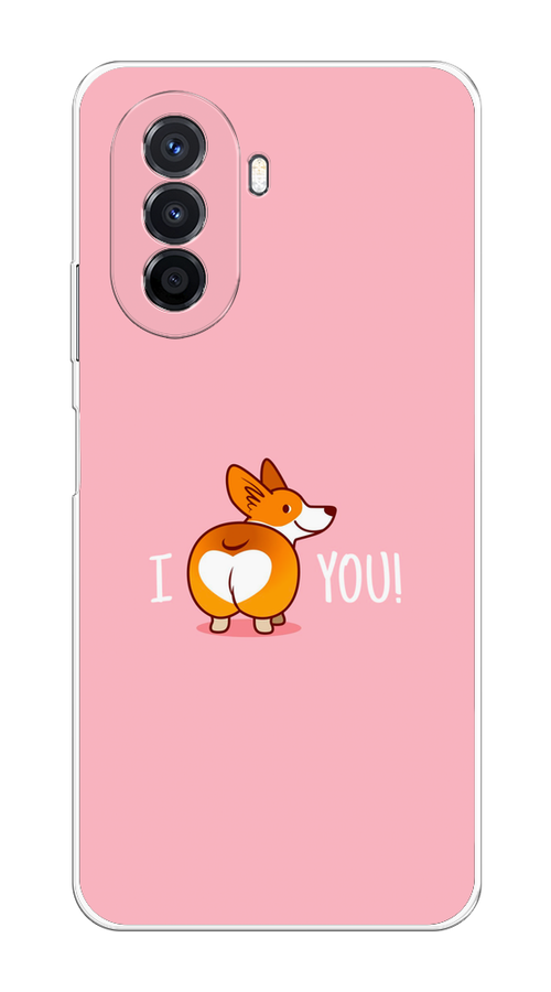 

Чехол на Huawei Nova Y70 "Корги I love you", Розовый;коричневый;белый, 6109150-1