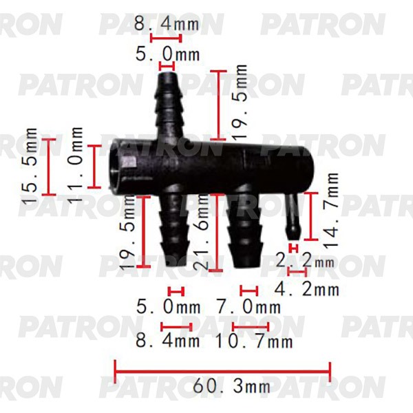 PATRON P37-2075 Тройник Применяемость Соединитель 8.4x8.4x10.7x4.2mm 5шт