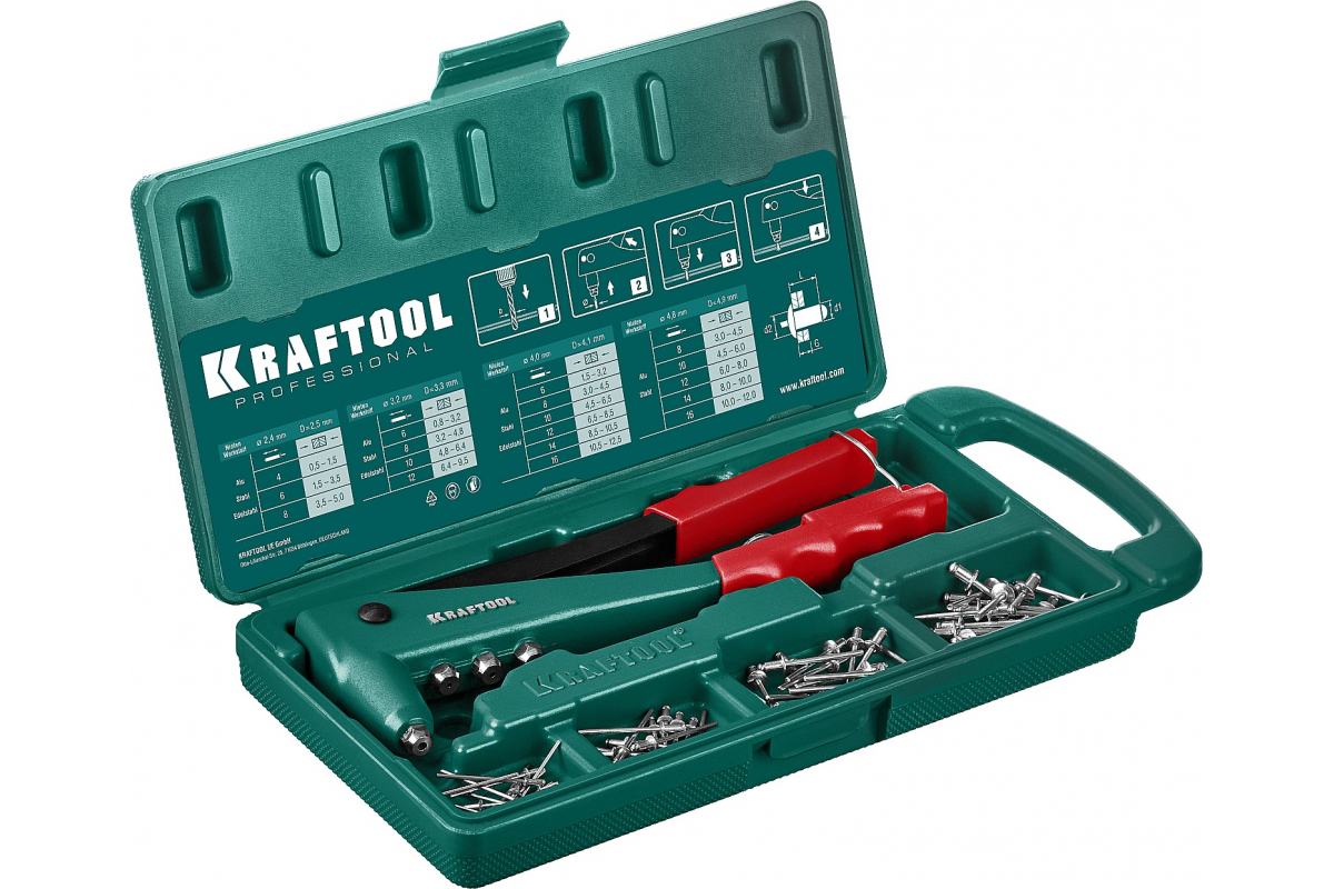 KRAFTOOL X-3 заклепочник в кейсе, литой корпус