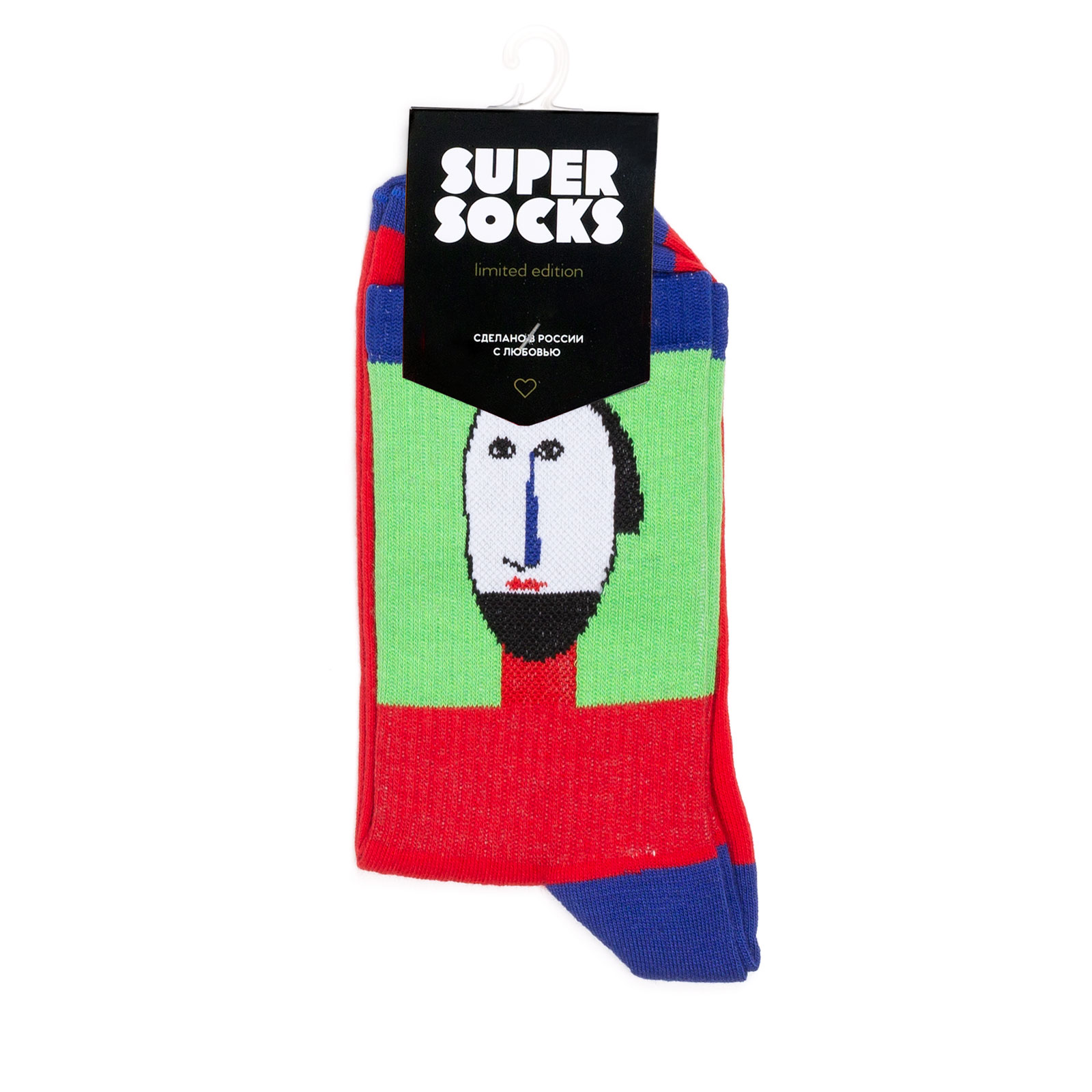 

Носки унисекс Super-Socks-Malevich-Golova зеленые; красные; синие 40-45, Super-Socks-Malevich-Golova