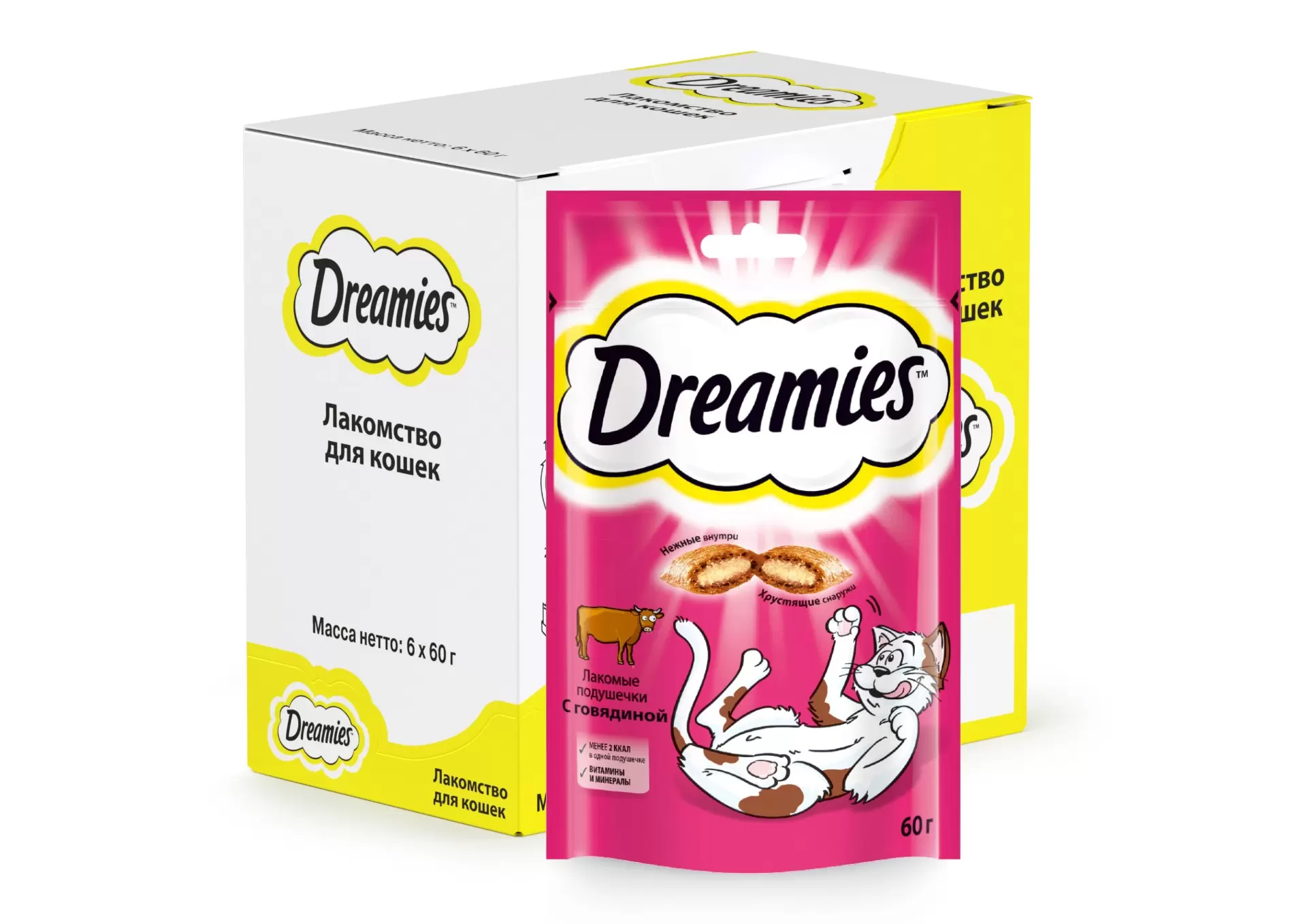 

Лакомство для кошек Dreamies, Лакомые подушечки с говядиной, 12 шт по 60 г