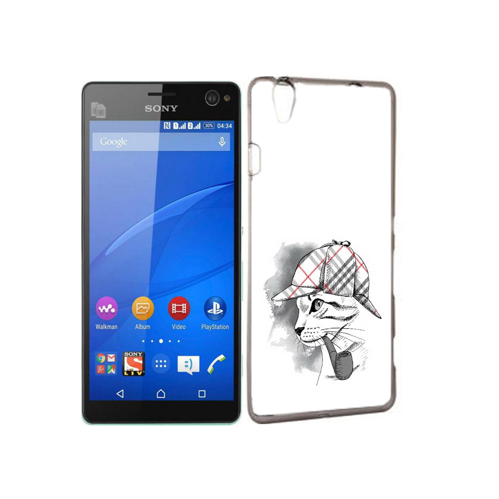 

Чехол MyPads Tocco для Sony Xperia C4 кошка с трубкой, Прозрачный, Tocco