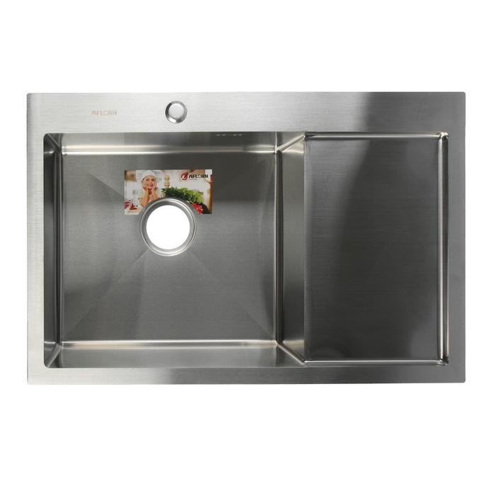 

Мойка кухонная AFLORN AF97851-L, врезная, левая, S=3,0 и 0,8 мм, 78х51х22 см, сифон, сатин, Серебристый, AF97851-L