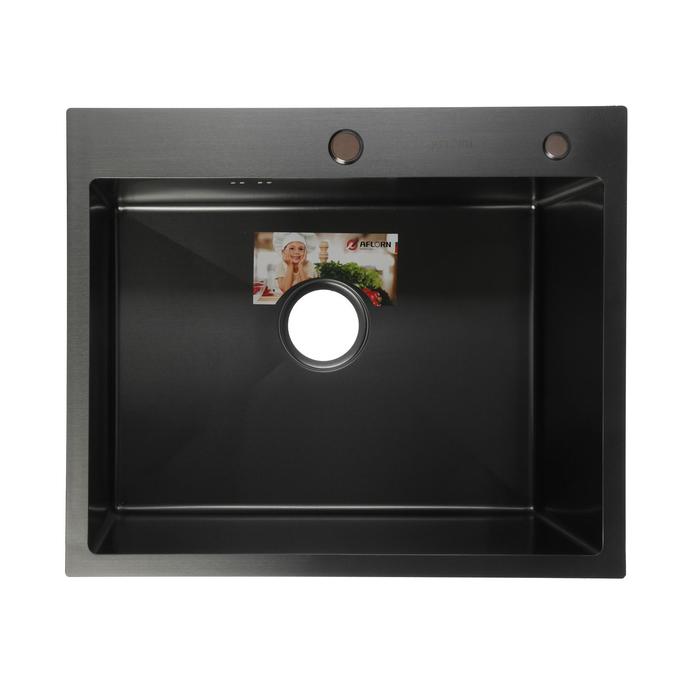 

Мойка кухонная AFLORN AF96050F, врезная, S=3,0 и 0,8 мм, 60х50х20 см, сифон, графит, Черный, Премиум 60