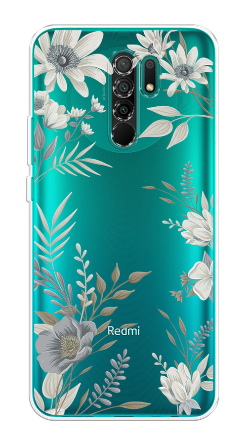 

Чехол на Xiaomi Redmi 9 "Цветы сепия", Серый;прозрачный;зеленый;белый, 38350-1