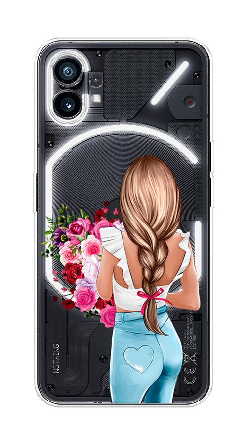 

Чехол на Nothing Phone (1) "Девушка с цветами", Коричневый;розовый;голубой, 3300150-6