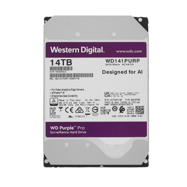 

Внутренний жесткий диск 3,5" 14Tb Western Digital (WD141PURP) 512Mb 7200rpm Purple Pro