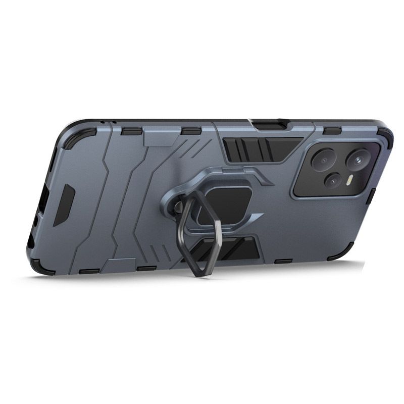 фото Противоударный чехол с кольцом panther case для realme c35 (синий) black panther