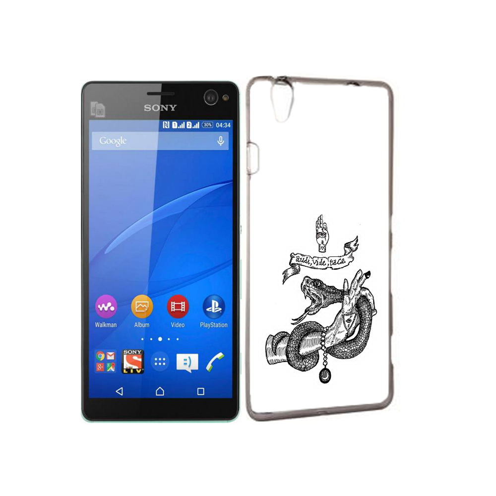

Чехол MyPads Tocco для Sony Xperia C4 змея на руке рисунок, Прозрачный, Tocco