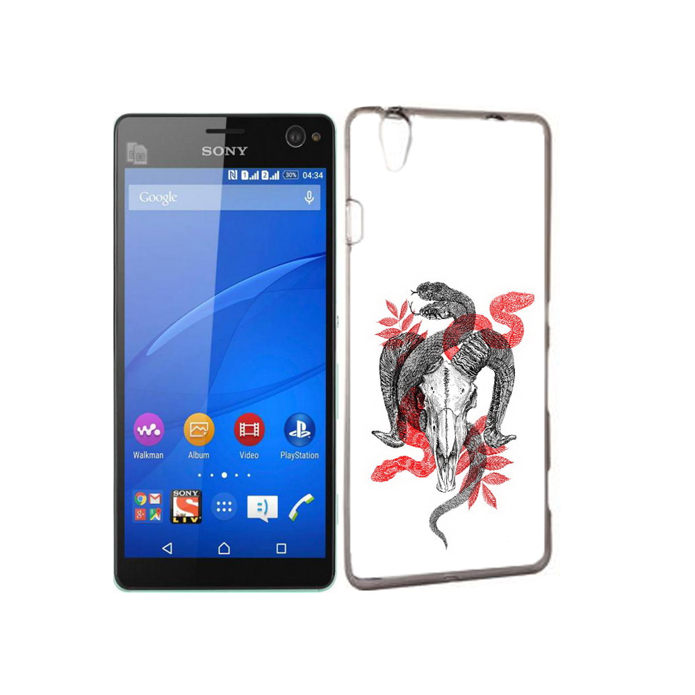 

Чехол MyPads Tocco для Sony Xperia C4 змея в черепе рисунок, Прозрачный, Tocco